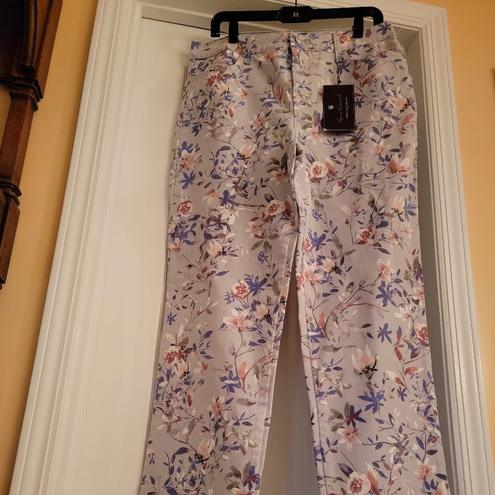 Gloria Vanderbild Amanda Floral Jeans, Multicolor, Size 12, NWT